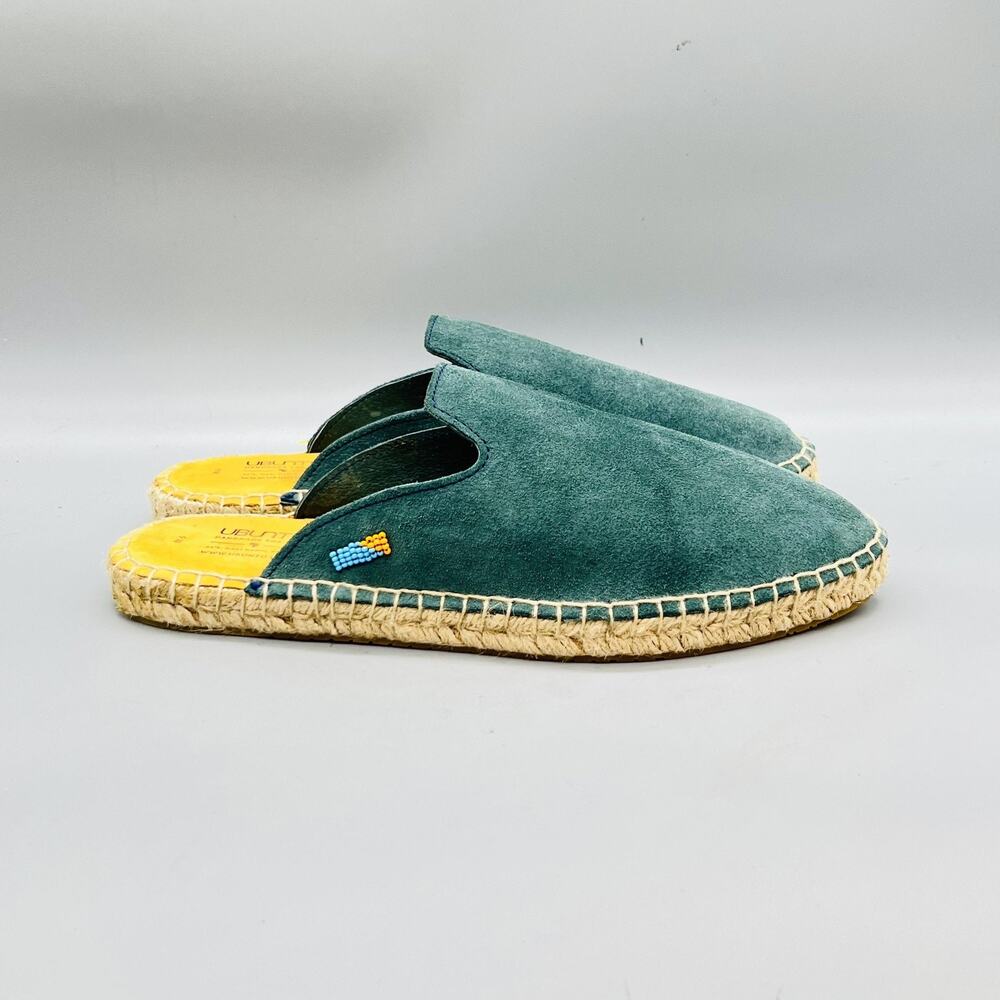 UBUNTU Shoes Women 9 Blue Teal Suede Life Lamu Mule Espadrille Slip On Beads